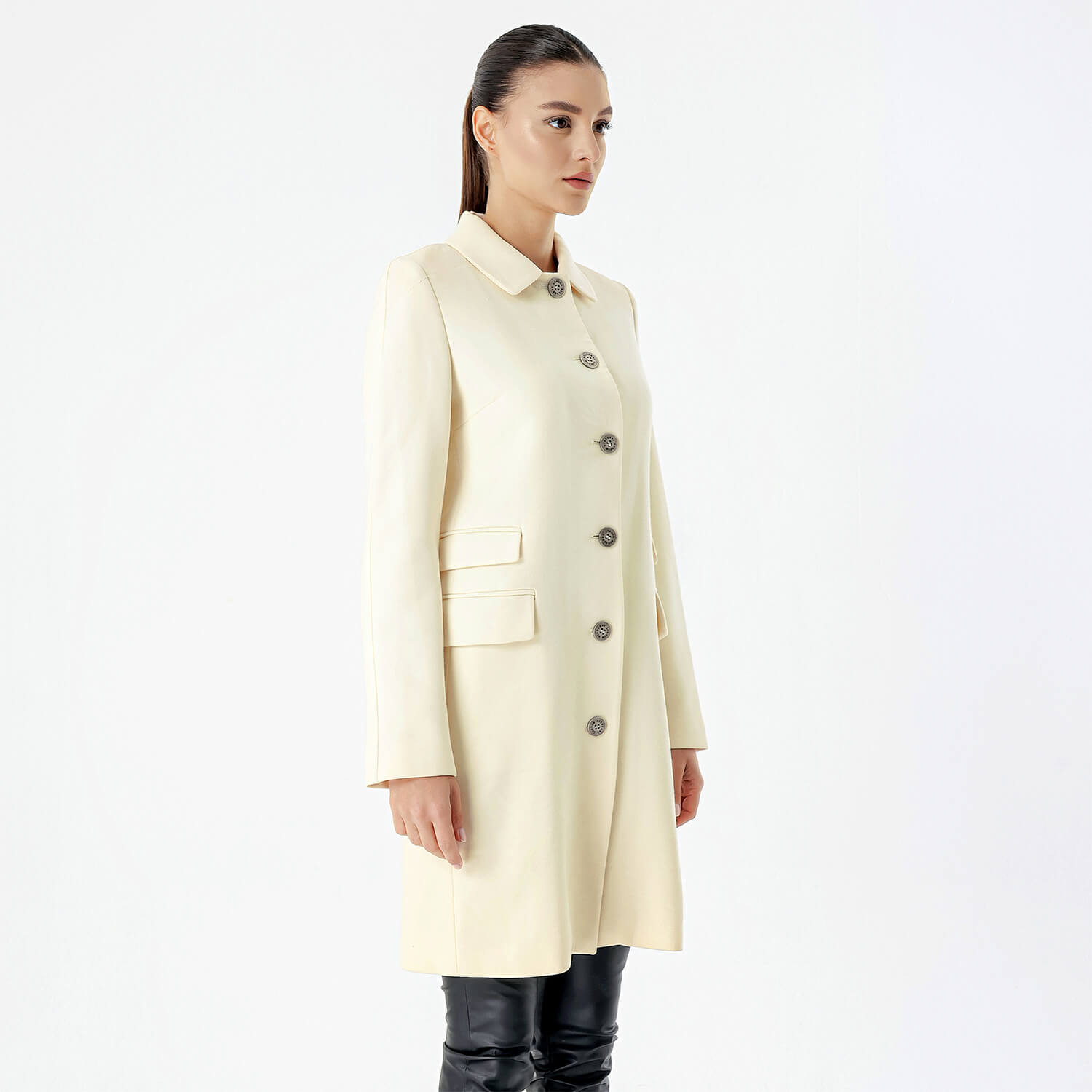 Burberry - Cream Wool Breasted Trench Coat